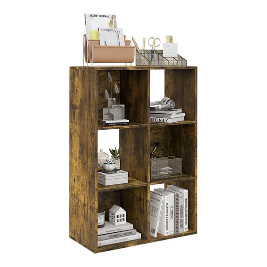 HOMCOM 6-Cube Bookshelf in rustic brown with six open storage compartments