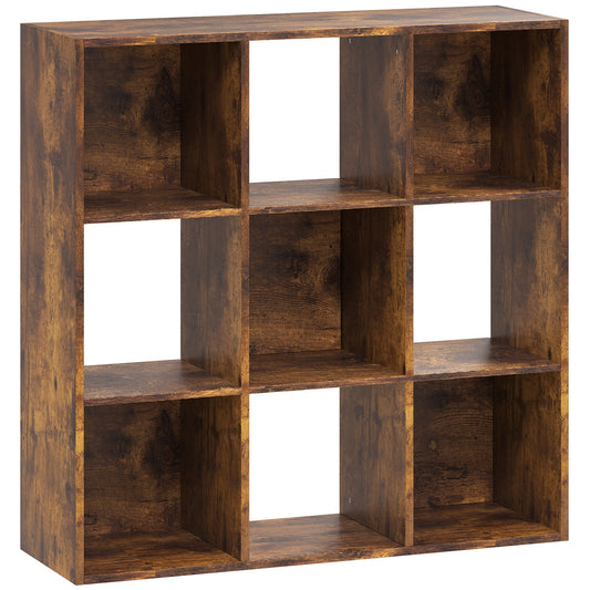 HOMCOM 3-tier 9 Cubes Storage Unit Particle Board Cupboard Bookcase Organiser in rustic brown