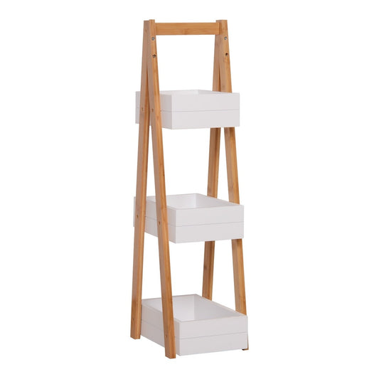 HOMCOM 3 Tier Bathroom Shower Caddy Freestanding Rack with white shelves and a wooden frame