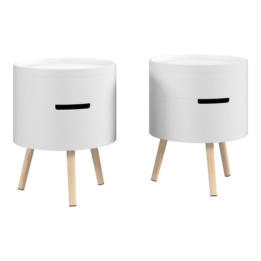 HOMCOM 3-Tier Coffee Table, a set of two white round side tables with wooden legs