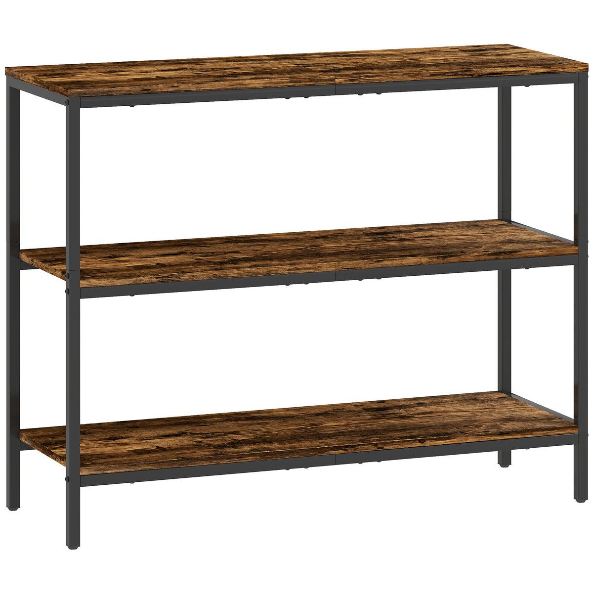 HOMCOM 3-Tier Console Table with Storage Shelves in Rustic Brown