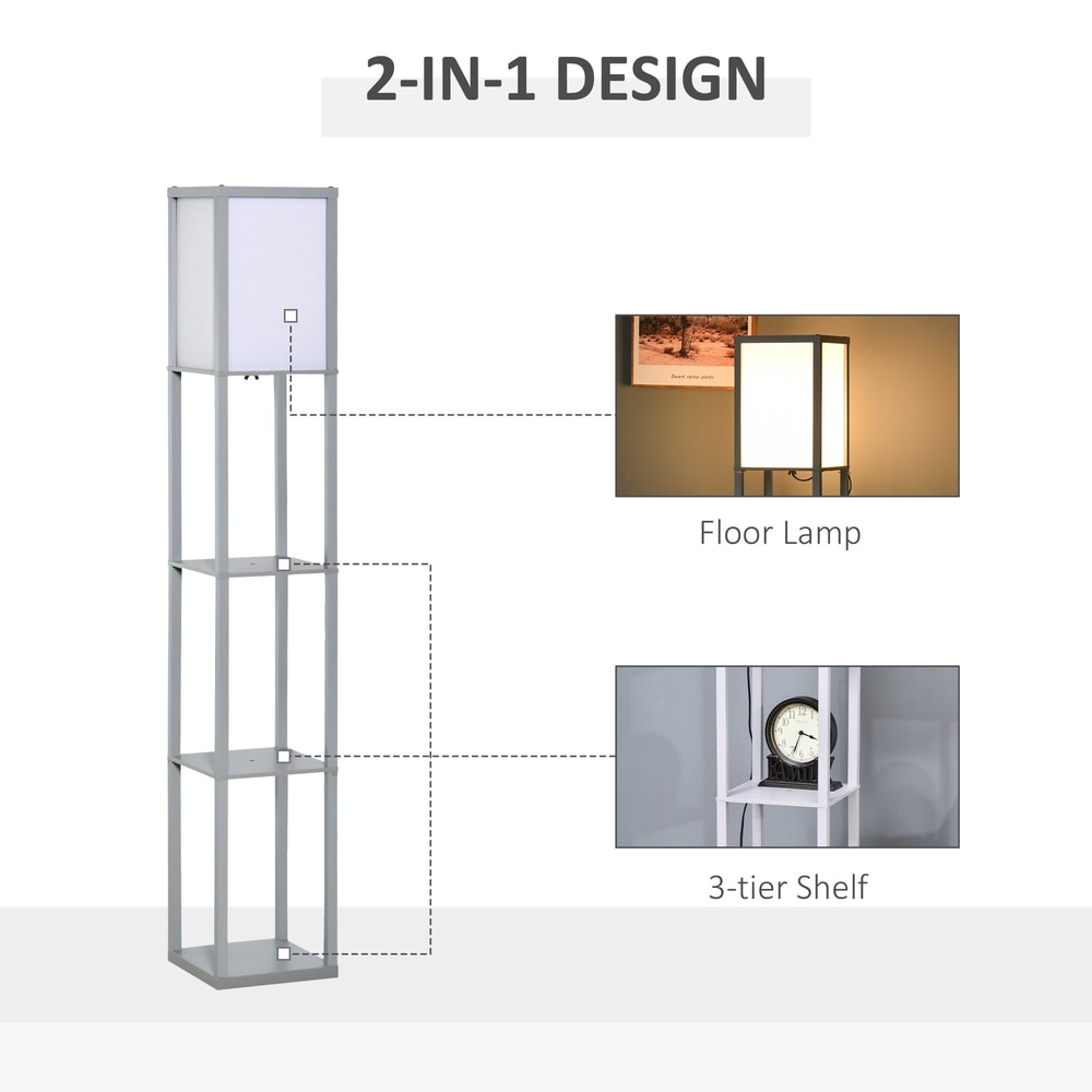 The floor lamp with storage shelves highlighting the dual functionality of the light and display