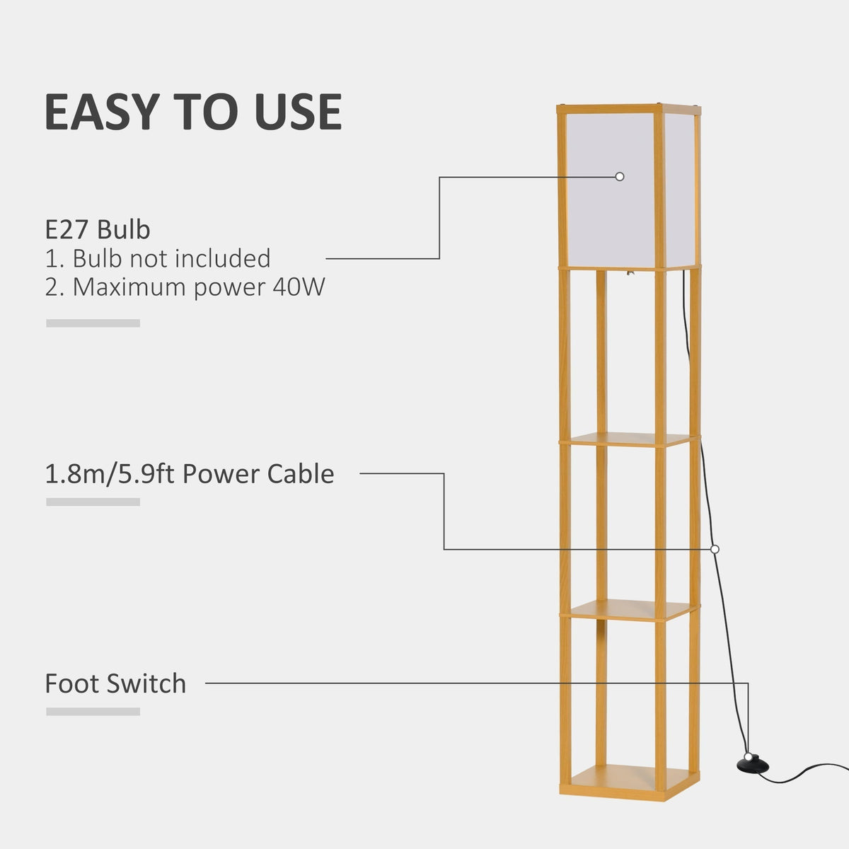 Close up of the floor lamp's features and assembly details