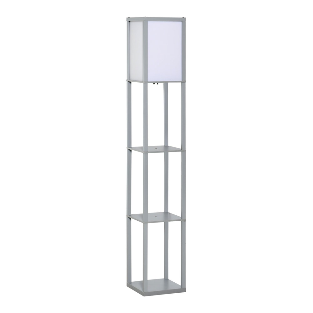 HOMCOM 3-Tier Floor Lamp with storage shelves and acrylic shade in a grey finish
