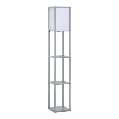 HOMCOM 3-Tier Floor Lamp with storage shelves and acrylic shade in a grey finish