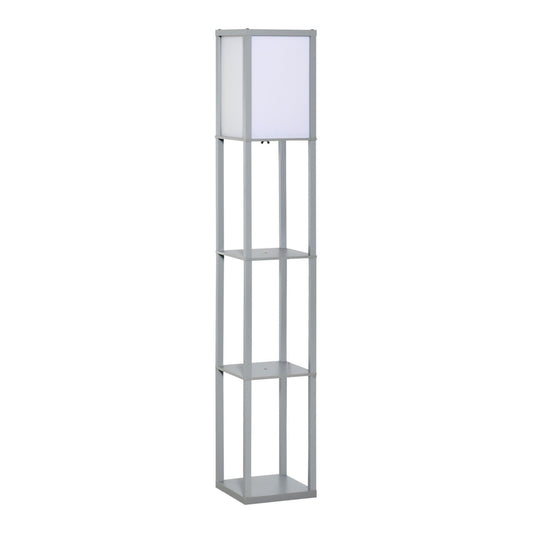 HOMCOM 3-Tier Floor Lamp with storage shelves and acrylic shade in a grey finish