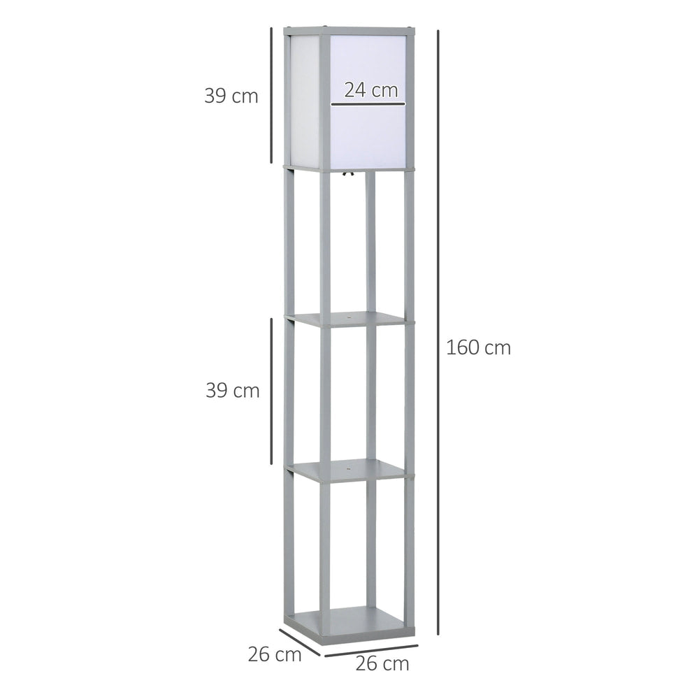 Dimensions of the grey 3-tier floor lamp shown with measurements
