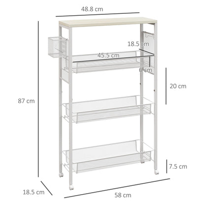 White kitchen trolley with dimensions shown, including height and width measurements