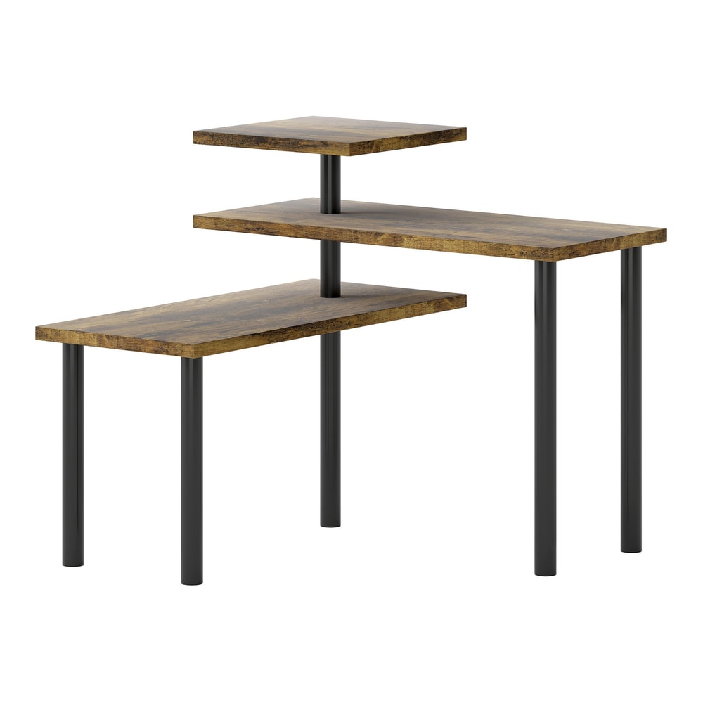 HOMCOM 3-Tier Kitchen Countertop Organiser with rustic brown shelves and black legs