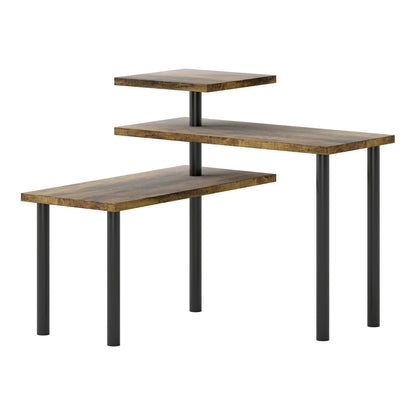 HOMCOM 3-Tier Kitchen Countertop Organiser with rustic brown shelves and black legs