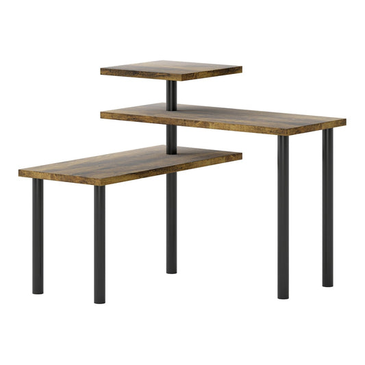HOMCOM 3-Tier Kitchen Countertop Organiser with rustic brown shelves and black legs