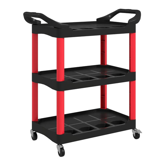HOMCOM 3-Tier Rolling Tool Cart in black and red with handles and wheels