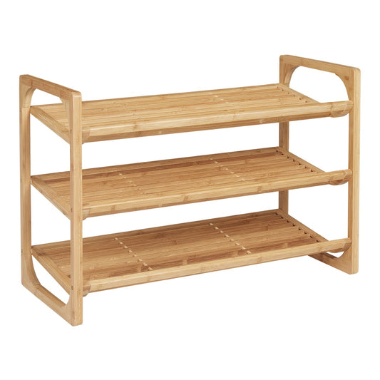 HOMCOM 3-Tier Shoe Rack with three slatted shelves and curved side frames