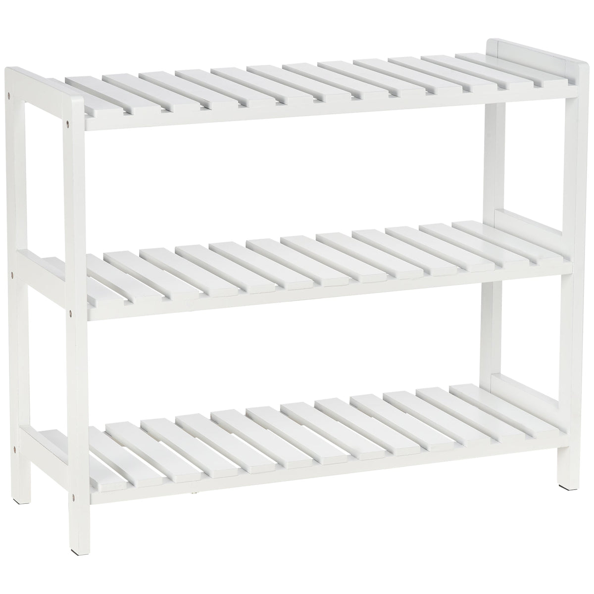HOMCOM 3-Tier Shoe Rack with slatted shelves and wooden frame in white