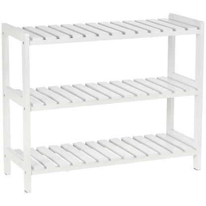 HOMCOM 3-Tier Shoe Rack with slatted shelves and wooden frame in white