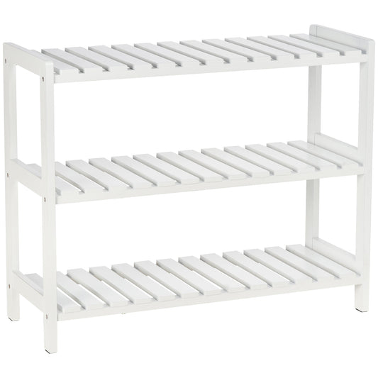 HOMCOM 3-Tier Shoe Rack with slatted shelves and wooden frame in white