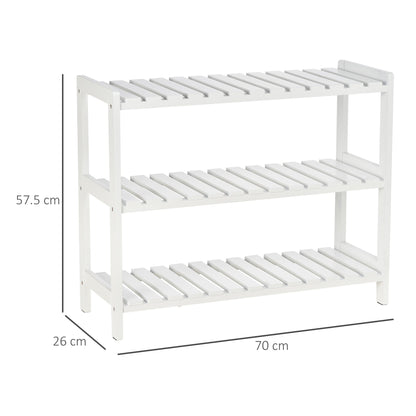 Dimensions of the white shoe rack showing 70cm length and 26cm width