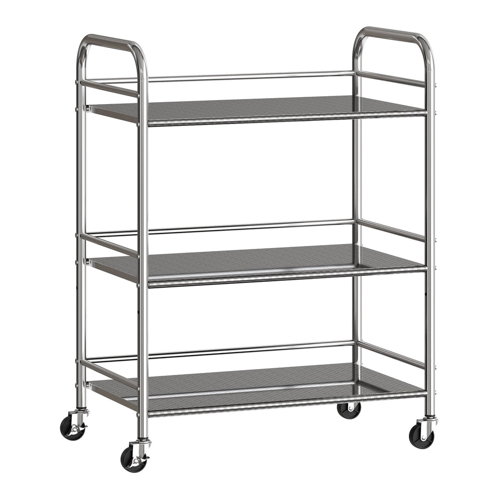 HOMCOM 3 Tier Stainless Steel Kitchen Storage Trolley with adjustable shelf in silver