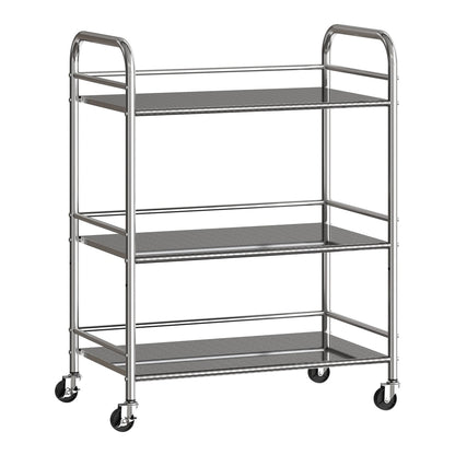 HOMCOM 3 Tier Stainless Steel Kitchen Storage Trolley with adjustable shelf in silver