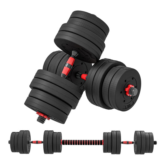 HOMCOM 30kg 2 IN 1 Adjustable Dumbbells Weight Set, showing two dumbbells and a barbell configuration