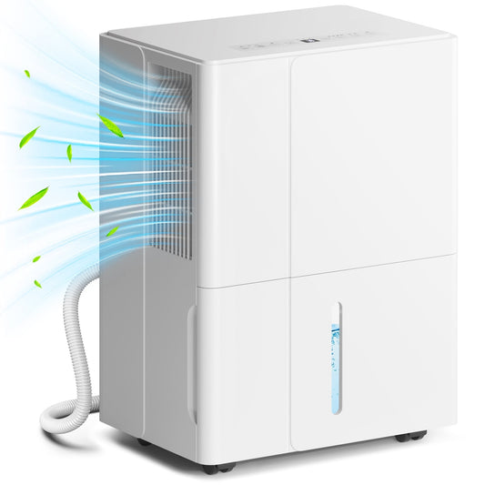 HOMCOM 30L Clothes Dryer Dehumidifier in white with a drainage hose and air flow effect