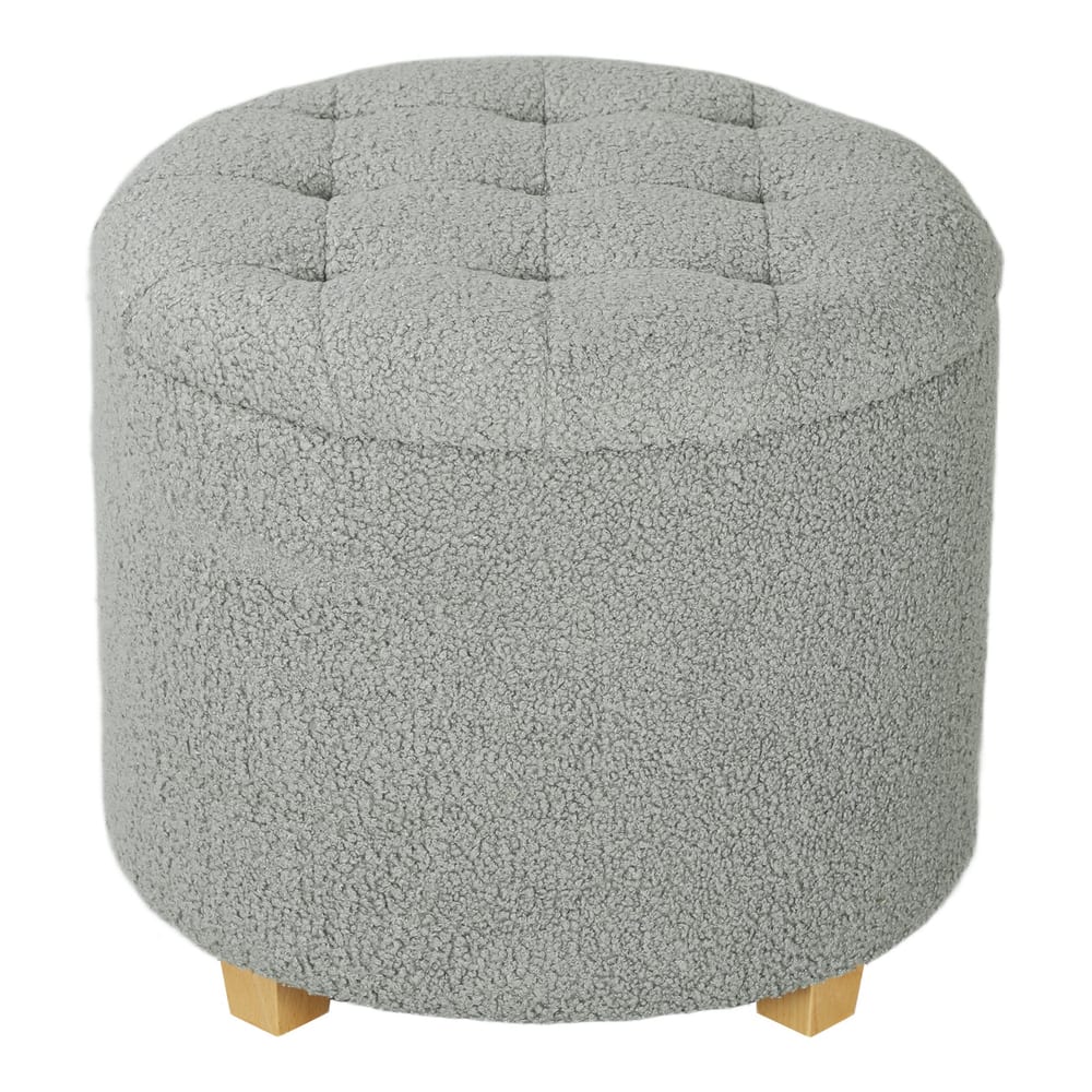 HOMCOM 40.5L Teddy Fleece Storage Ottoman in grey with buttoned top and wooden legs