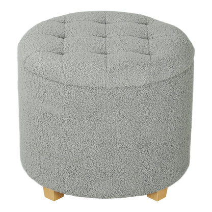 HOMCOM 40.5L Teddy Fleece Storage Ottoman in grey with buttoned top and wooden legs