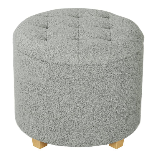 HOMCOM 40.5L Teddy Fleece Storage Ottoman in grey with buttoned top and wooden legs