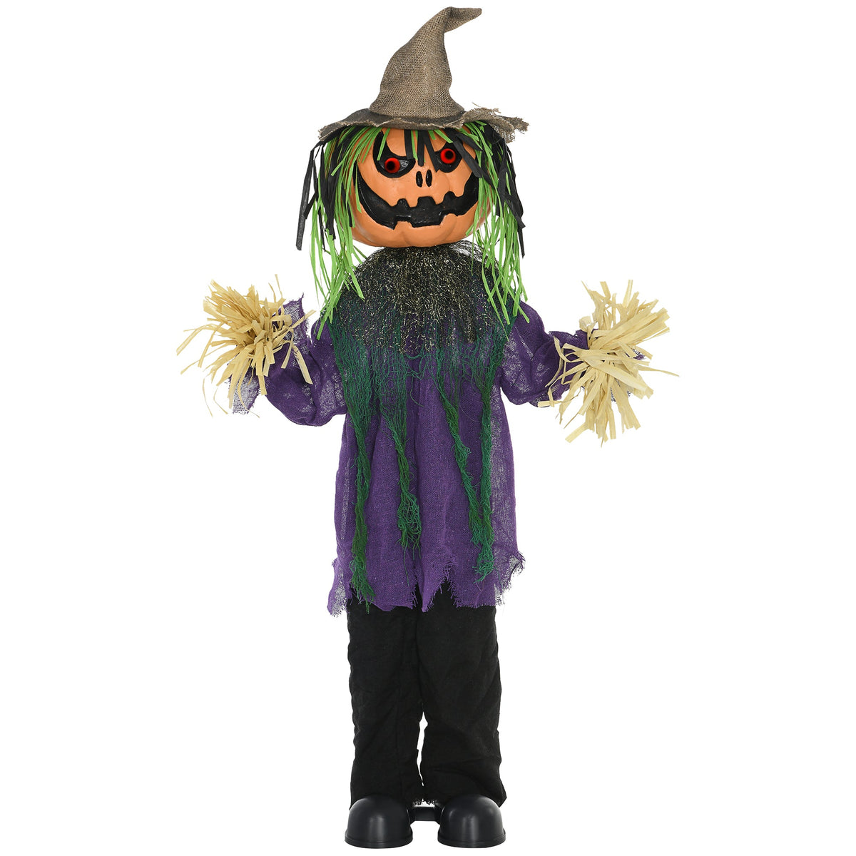 HOMCOM 3'6" Pumpkin Scarecrow Halloween Animatronic standing full body