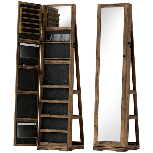 HOMCOM 360 Swivel Jewellery Cabinet in Rustic Brown