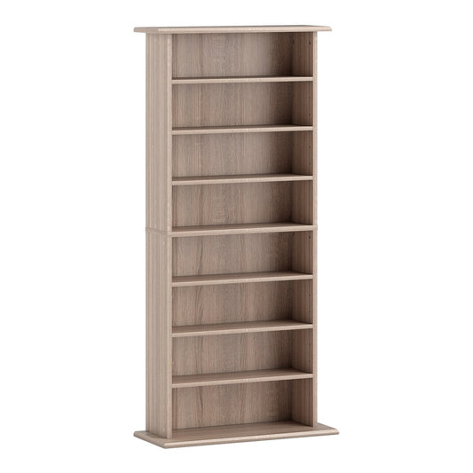 HOMCOM 360 CD Storage Unit in natural wood finish, a tall narrow bookcase with eight shelves