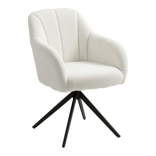 HOMCOM 360 Degree Swivel Accent Chair in white teddy fleece fabric with black steel legs