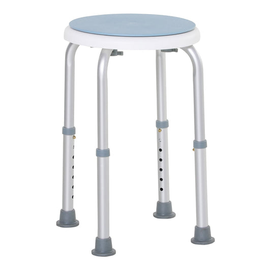 HOMCOM 360° Swivel Shower Chair with a light blue padded seat and aluminium legs