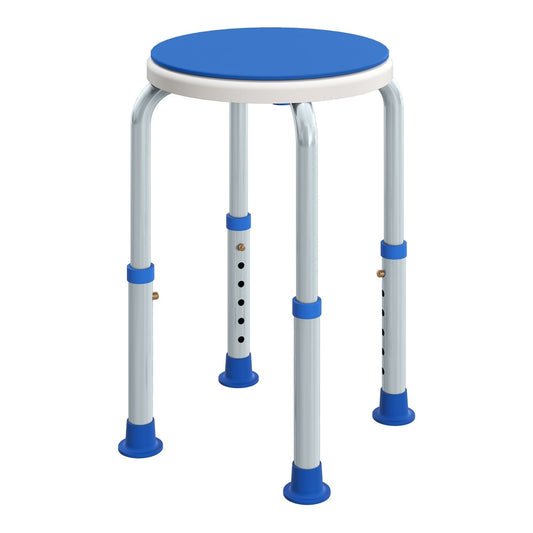 HOMCOM 360 Swivel Shower Chair with blue seat and adjustable height aluminium legs