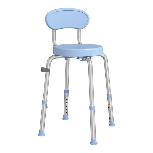 HOMCOM 360° Swivel Shower Stool with Aluminium Frame in Light Blue