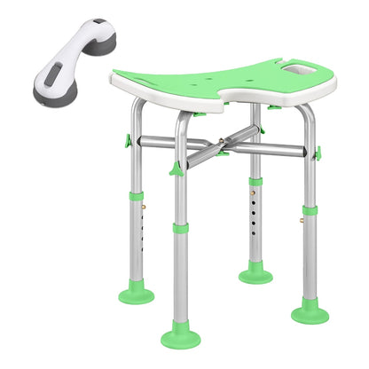 HOMCOM 39-51.5cm 'U' Seat Padded Shower Stool in green with a white suction handle