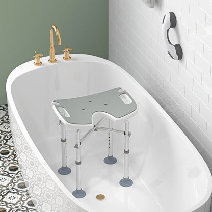 The shower stool positioned inside a white bathtub for safe bathing