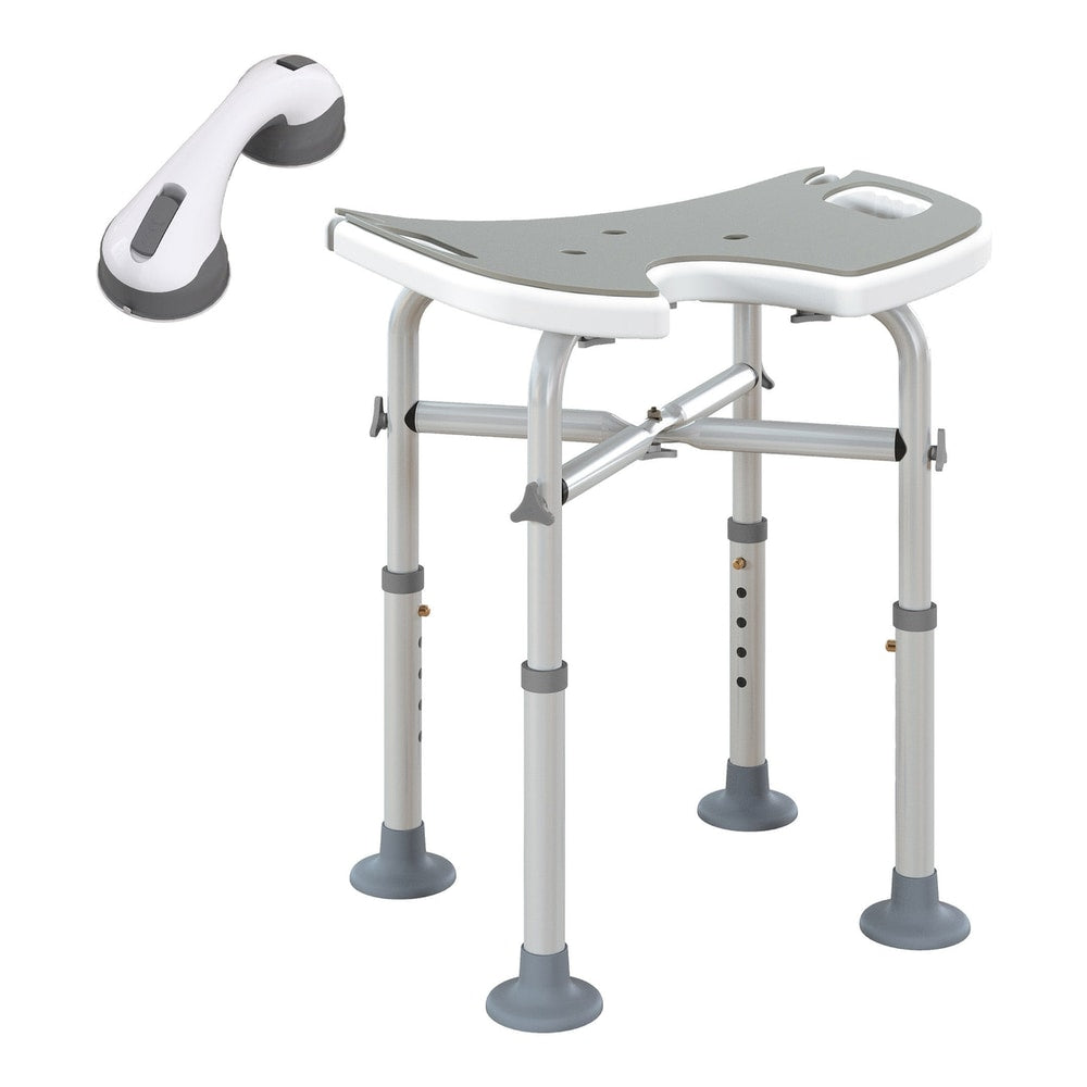 HOMCOM 39-51.5cm 'U' Seat Padded Shower Stool with a matching wall-mounted grab handle