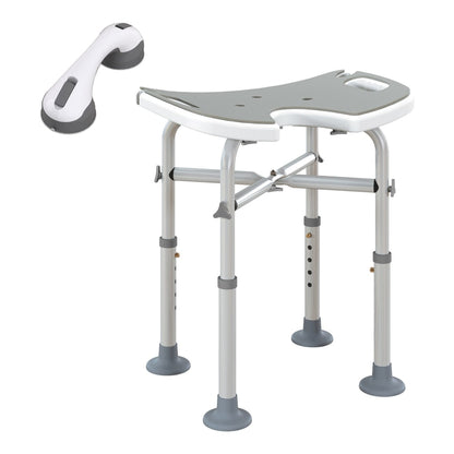 HOMCOM 39-51.5cm 'U' Seat Padded Shower Stool with a matching wall-mounted grab handle