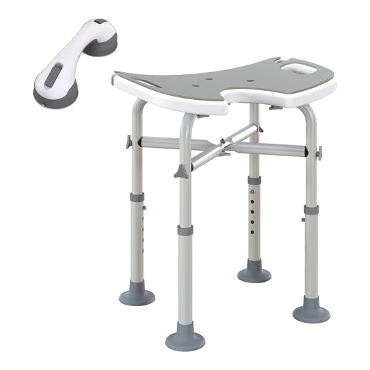 HOMCOM 39-51.5cm 'U' Seat Padded Shower Stool with a matching wall-mounted grab handle