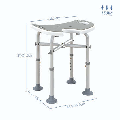 The shower stool showing overall dimensions and weight capacity in a diagram