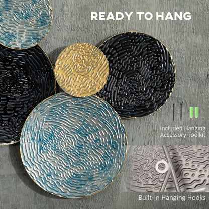 Close up of the metal wall art showing texture and hanging mechanism with text 'READY TO HANG