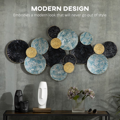 The modern circle wall sculpture is shown mounted on a wall with text 'MODERN DESIGN