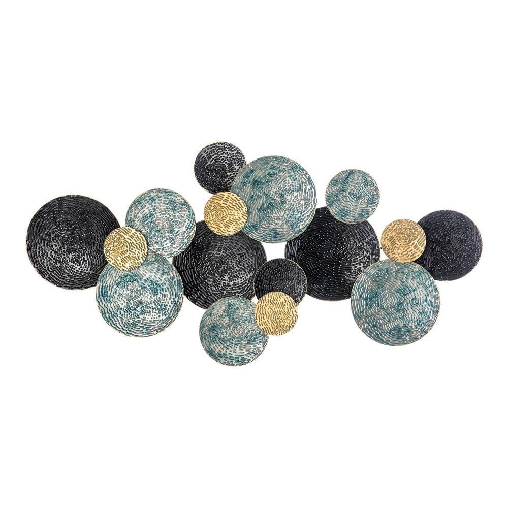 HOMCOM 3D Metal Wall Art Modern Circle Hanging Wall Sculptures with blue, black and gold circles