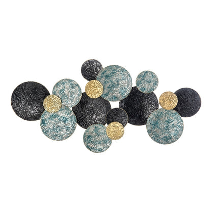 HOMCOM 3D Metal Wall Art Modern Circle Hanging Wall Sculptures with blue, black and gold circles