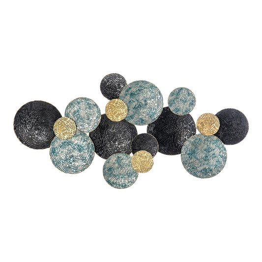 HOMCOM 3D Metal Wall Art Modern Circle Hanging Wall Sculptures with blue, black and gold circles