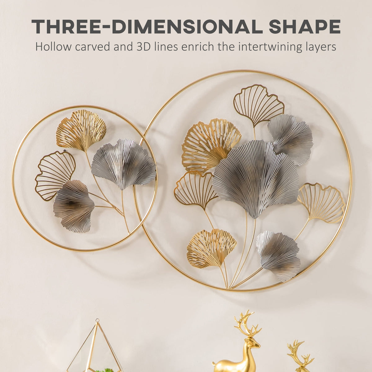 Close up of the 3D metal wall art showing its depth and texture