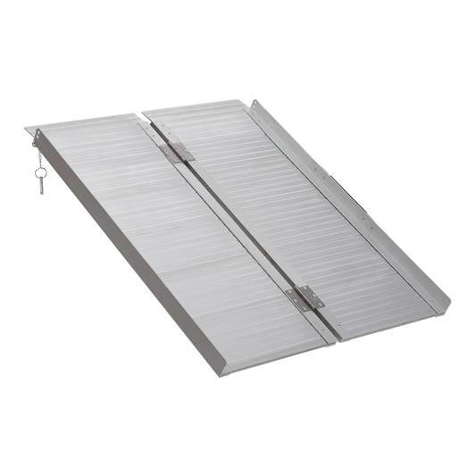 HOMCOM 3ft Folding Aluminum Wheelchair Ramp Scooter in Silver