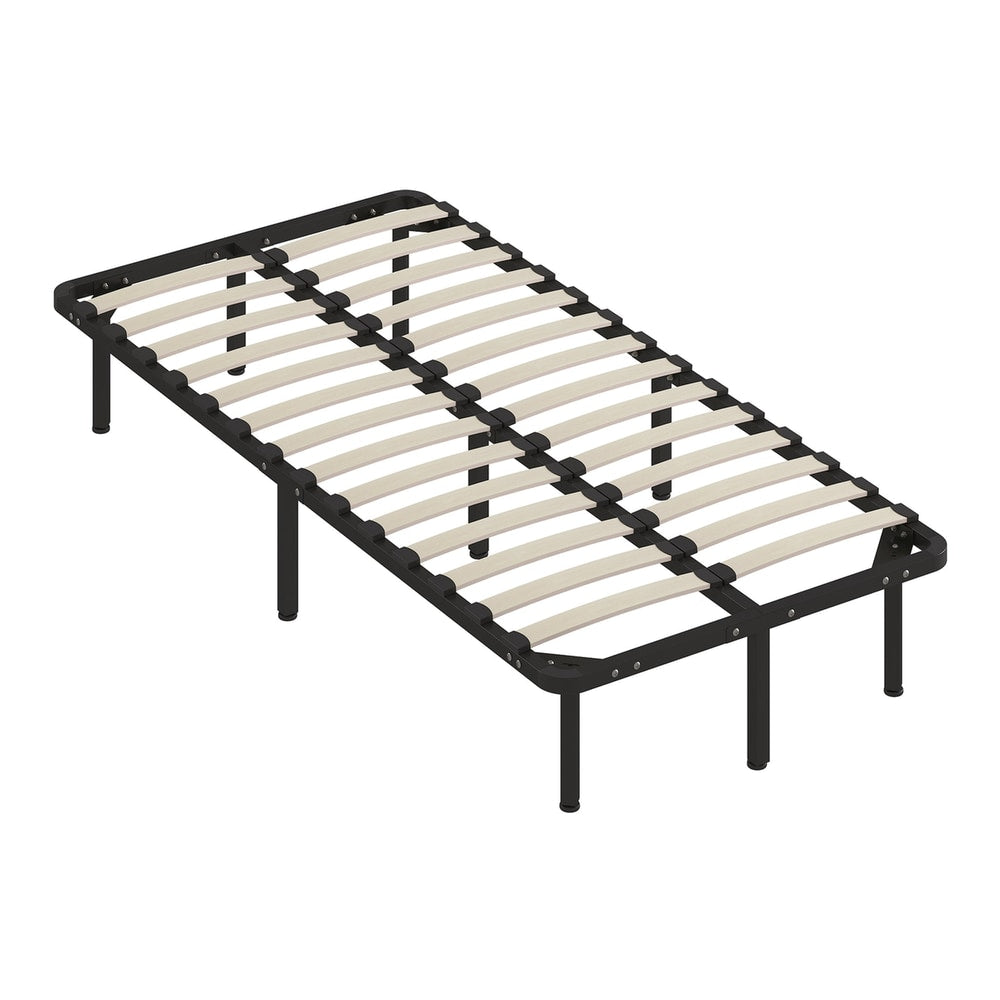 HOMCOM 3ft Single Bed Frame, a black metal bed base with wooden slats