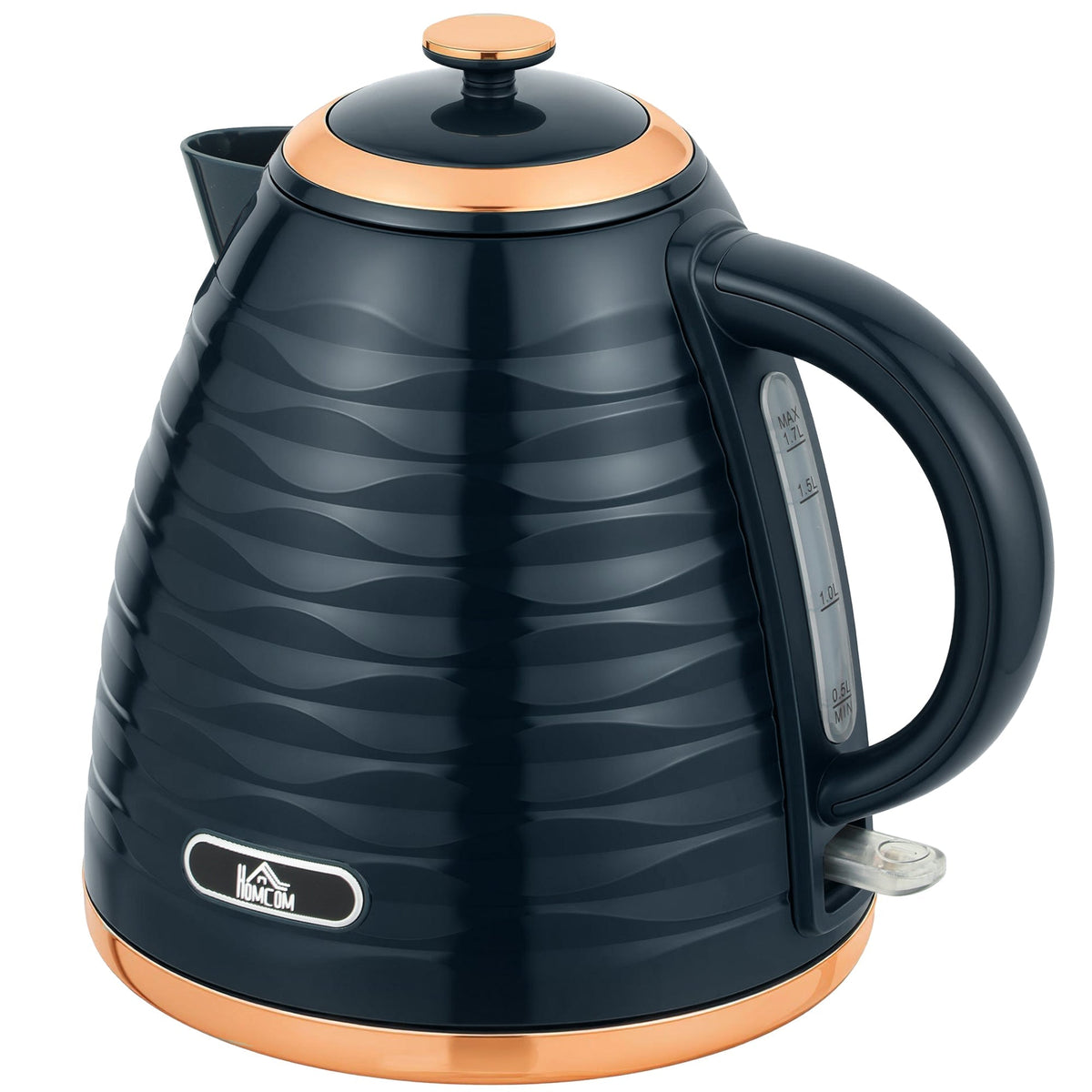 HOMCOM 3kW Rapid Boil Honeycomb Kettle in dark blue with copper accents on a white background
